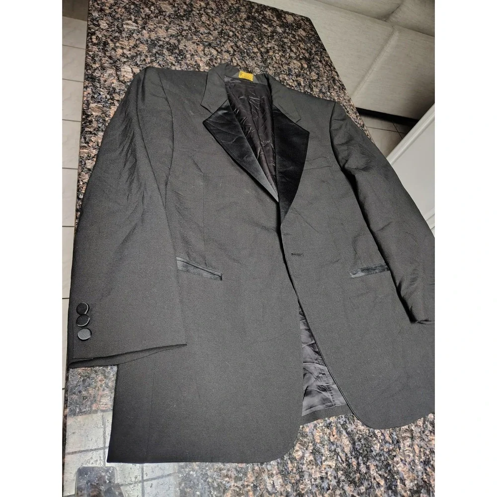 Courreges Homme Paris Mens Black 100% Wool Tuxedo Jacket Velvet Peak Lapel USA